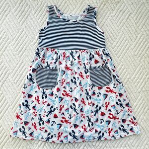 Flap Happy Girls Size 5 UPF 50+ Nautical Lobster Anchor Print Pocket Dress